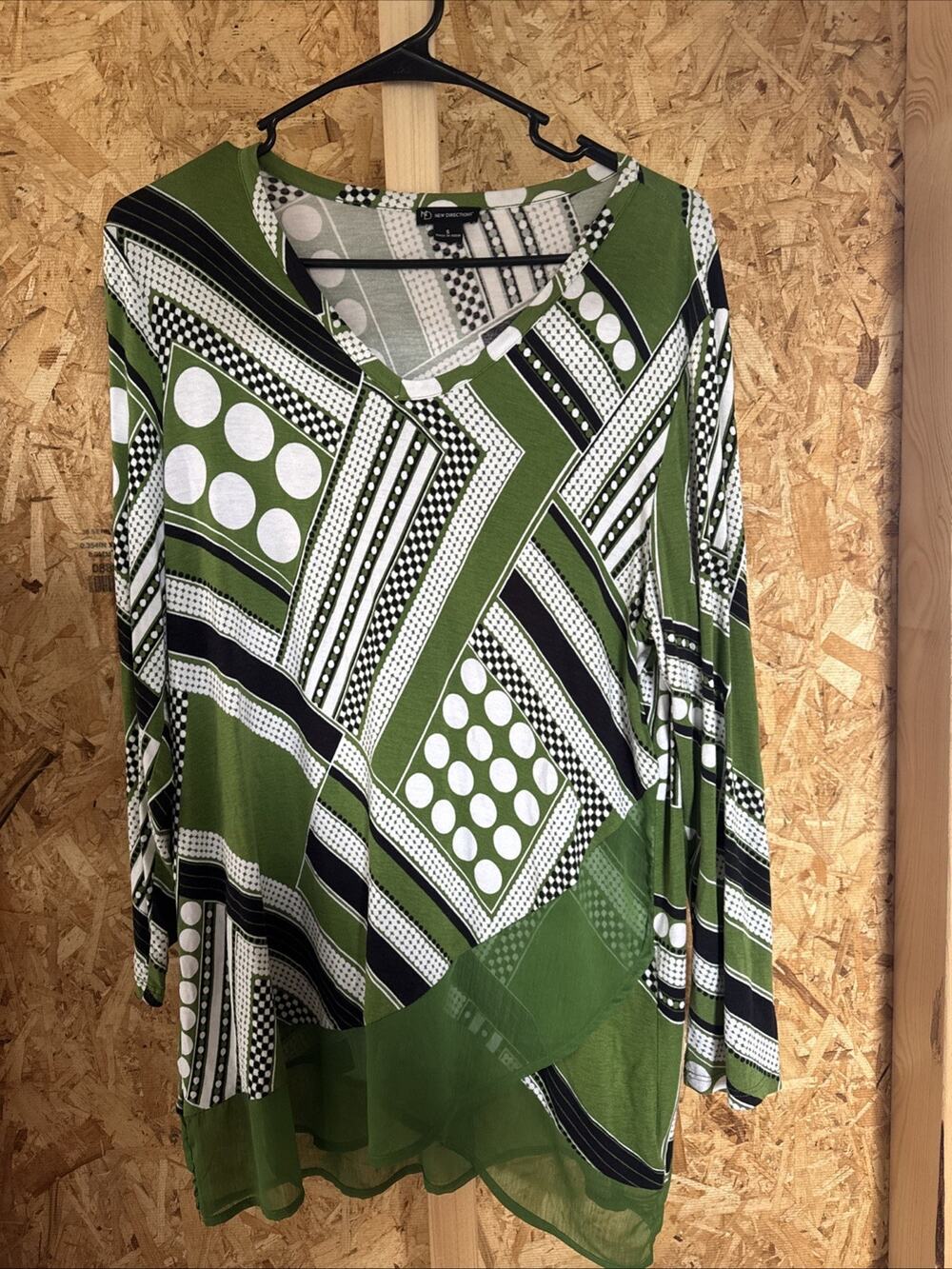 New Direction Womens Tunic Green Abstract Top Size S